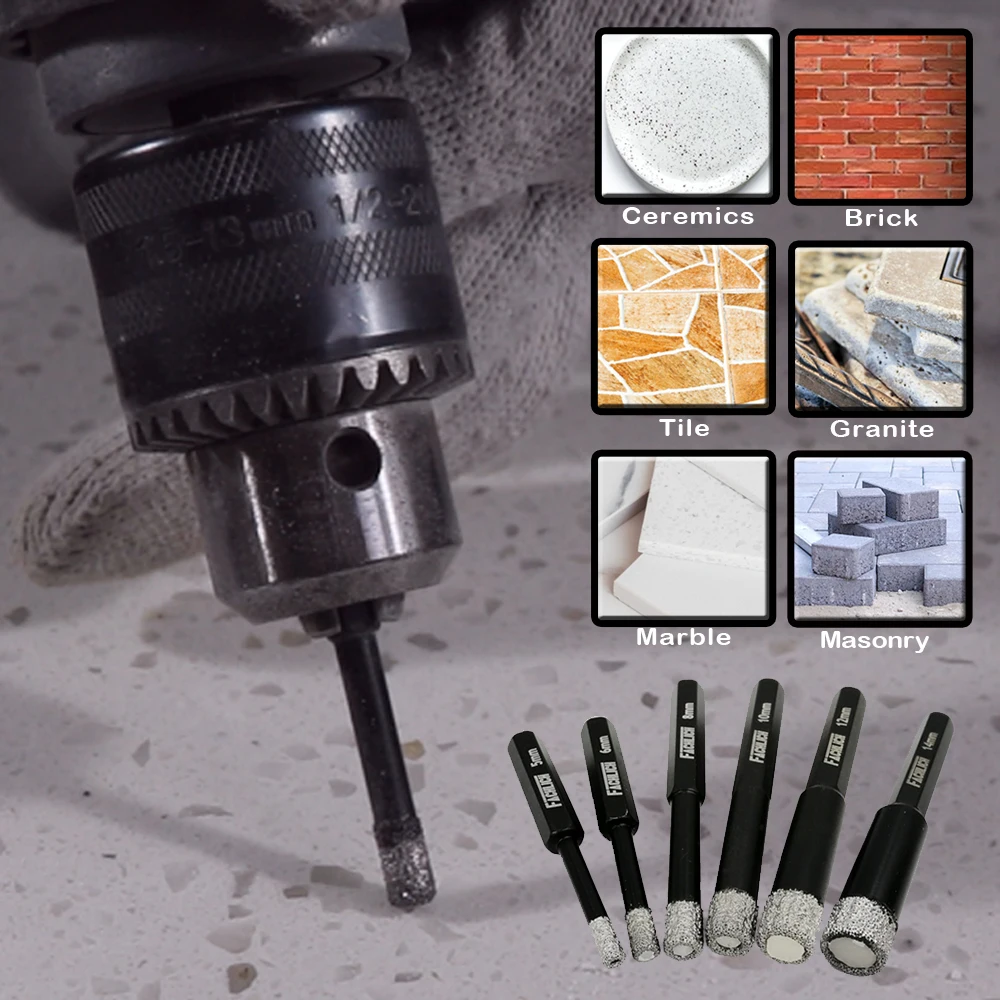 FACHLICH 1pc Dia5/6/8/10/12/14mm Diamond Drill Core Bit Hex Shank Drilling Bits Tile Porcelain Marble Angle Grinder Hole Saw