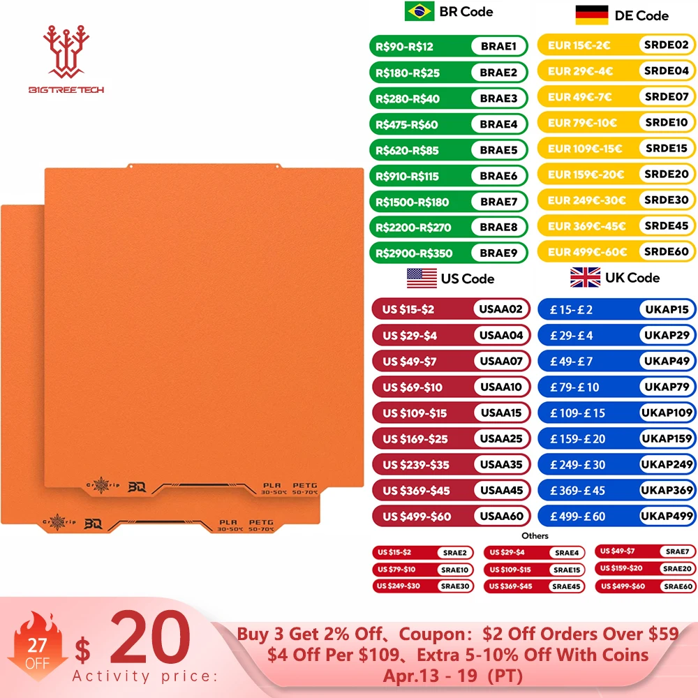 

BIGTREETECH Panda Build Plate CryoGrip Pro Frostbite Cool Plate для BambuLab P1 A1 X1 A1MINI Prusa XL Core One MK4 MK4S MK3 MK3S