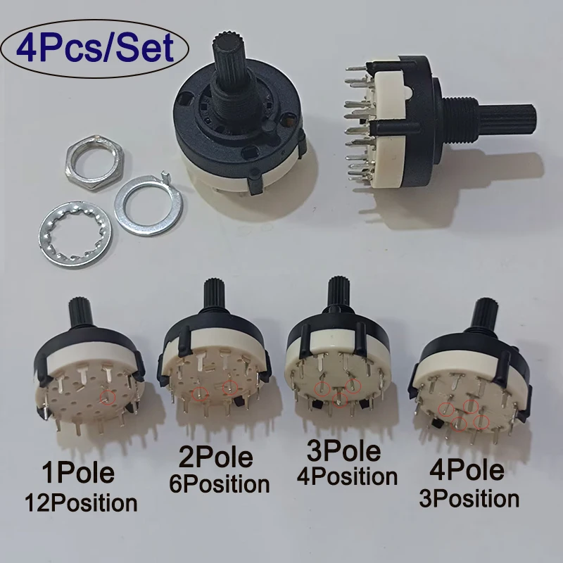 RS26 Rotary Switch 1 Pole 12 Position Band Channel Selector Single Deck Rotary Selector Switch for Electronic Circuit Control