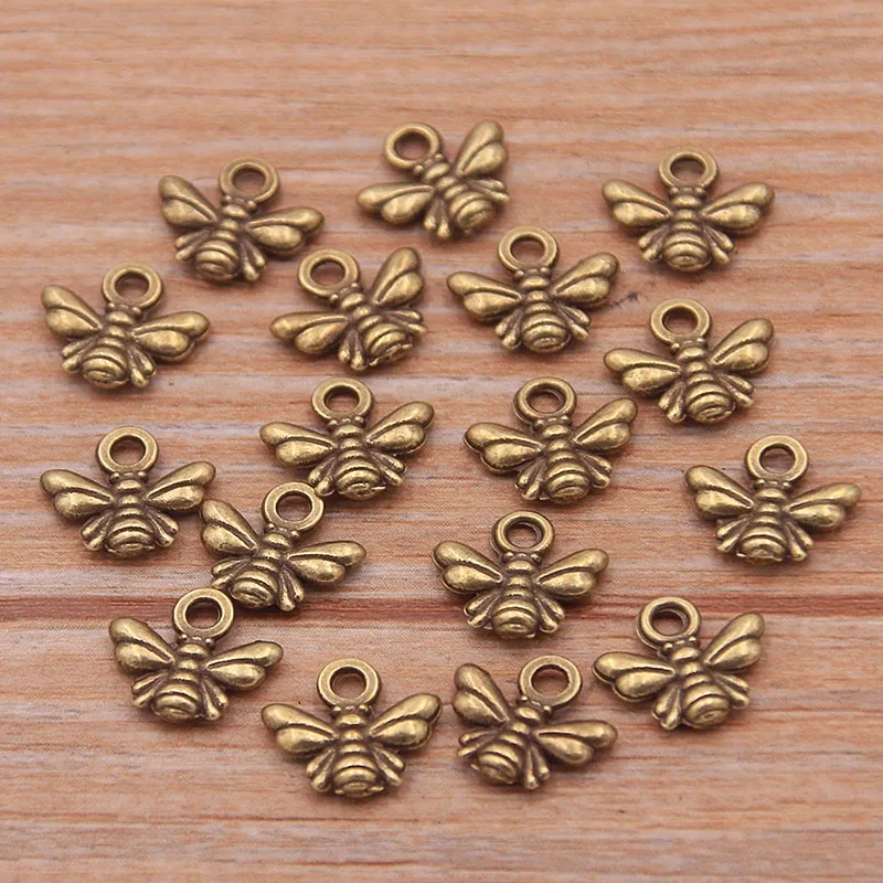 100PCS 9*10mm Metal Alloy 2021 New Product Two Color Small Honeybee Charms Animal Pendant For Jewelry Making DIY Handmade Craft