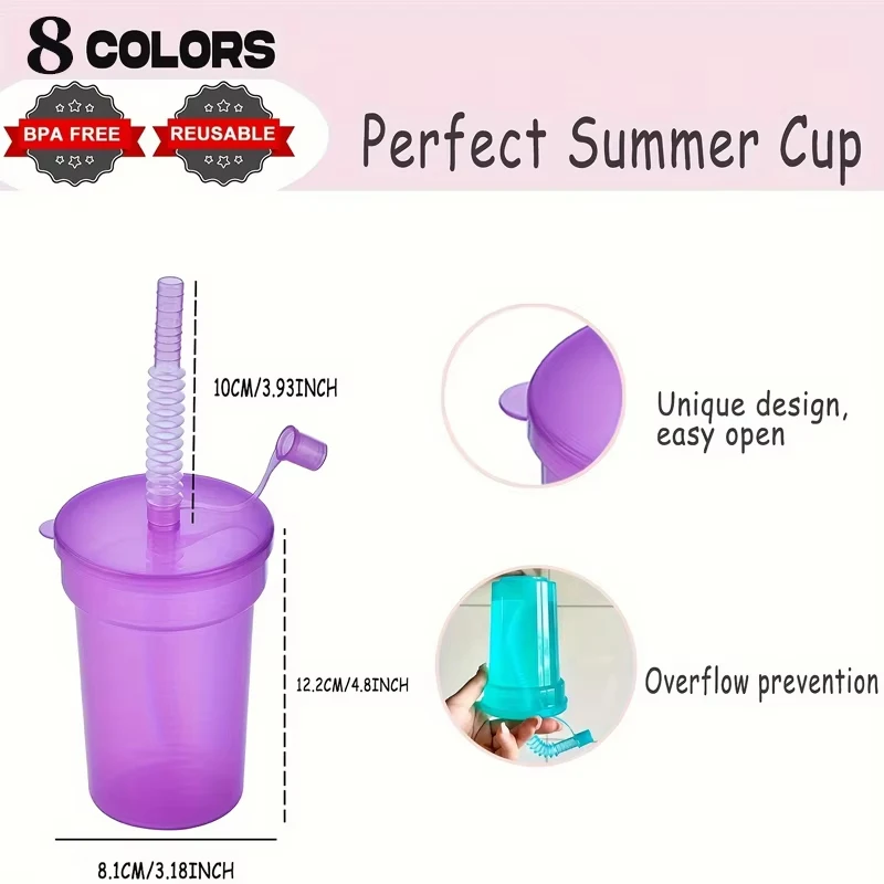 8/16/24pcs Neon Sipper Cups, Spill-Proof Cups with Lids and Straws - Ideal for School Events, Themed Parties, and Birthday Party