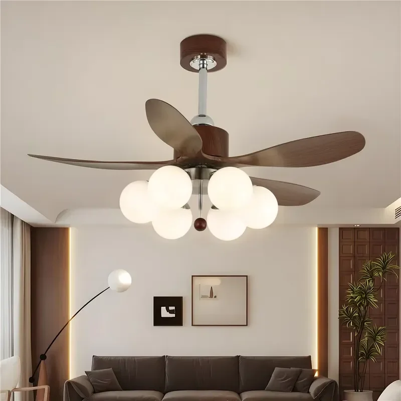 European Creative 6 Heads White Glass Lampshade Ceiling Fan Light for Living Room Bedroom Farmhouse Retro Home Decor Fan Lamp