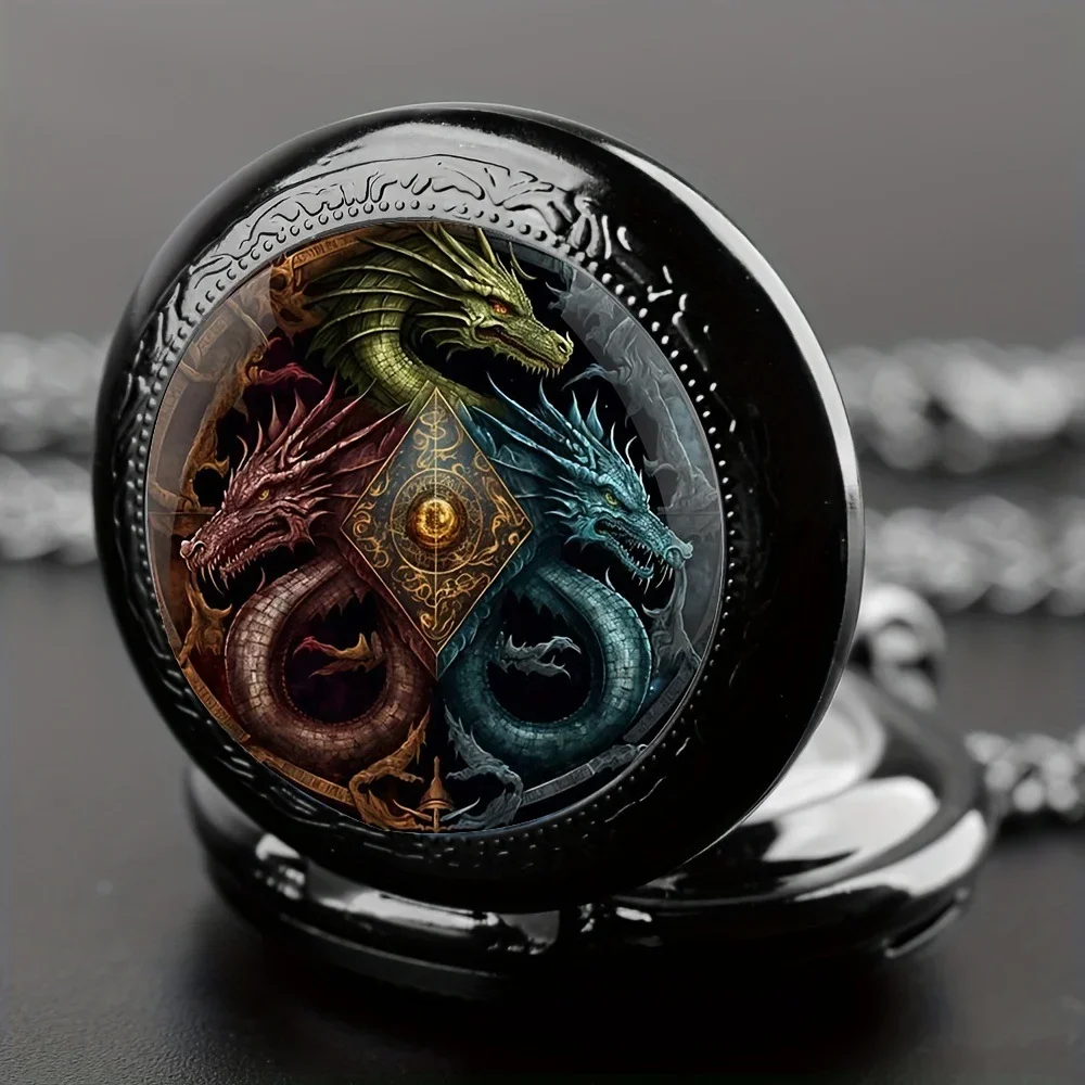 Colorful pattern pocket watch flip decoration necklace, personalized quartz pocket watch blind box for male and female students