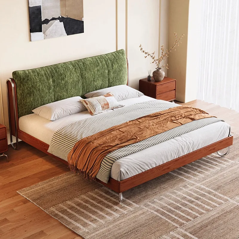 #Ancient Style King Size Master Bedroom Bed French Retro Solid Wood Mortise Tenon Joint Soft Pack Chenille