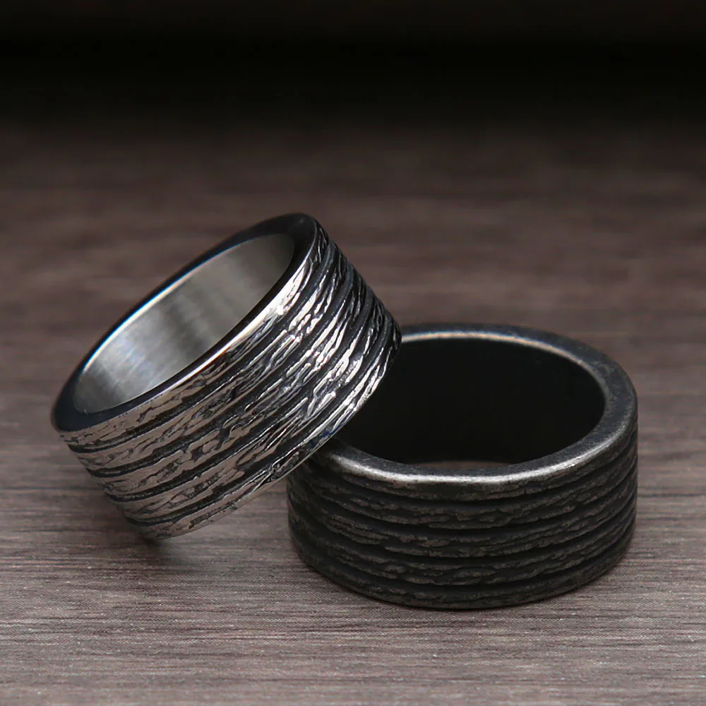 

Vintage Stainless Steel Striped Rings Personality Fashion Punk Hip Hop Black/Silver Color Men's Ring Jewelry Gift Dropshipping