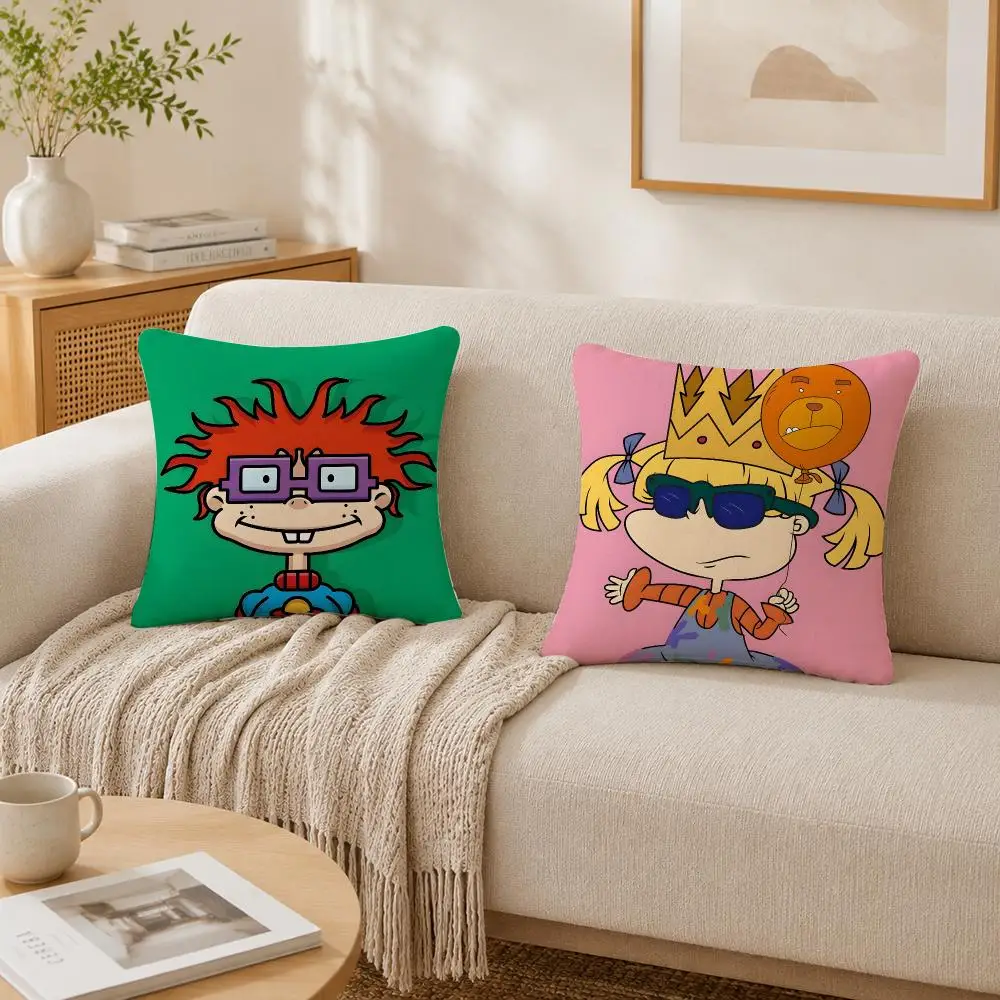 ANIME Cartoon R-Rugrats Cushion Cover Plush Decorative Pillow Case With Hidden Zipper Cutecore Room Decor For Home