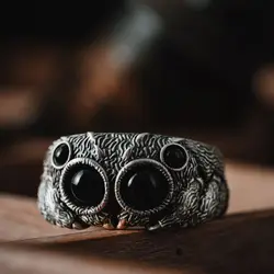 Black Agate Jumping Spider Ring Personalized Fashion Animal Open Rings Electroplated Copper Adjustable Opening Statement Ring