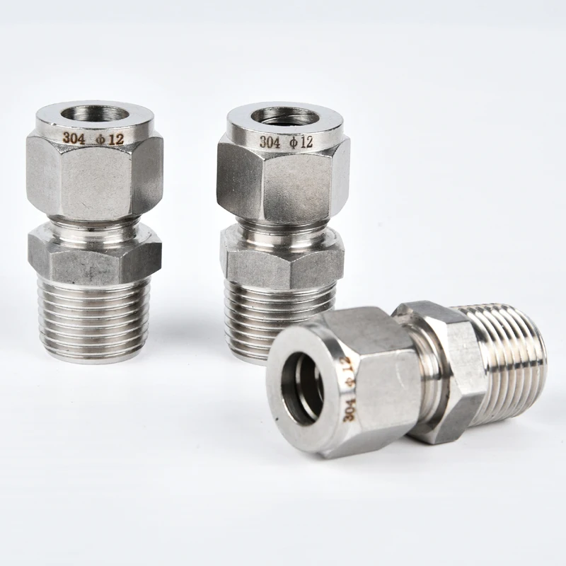 Sambungan Pipa Kompresi Union dari Baja Anti Karat 316, Ukuran 1/8 inci, 1/4 inci, 3/8 inci, 1/2 inci NPT Male x 3 4 6 8 10 12 14 16 18 20mm OD