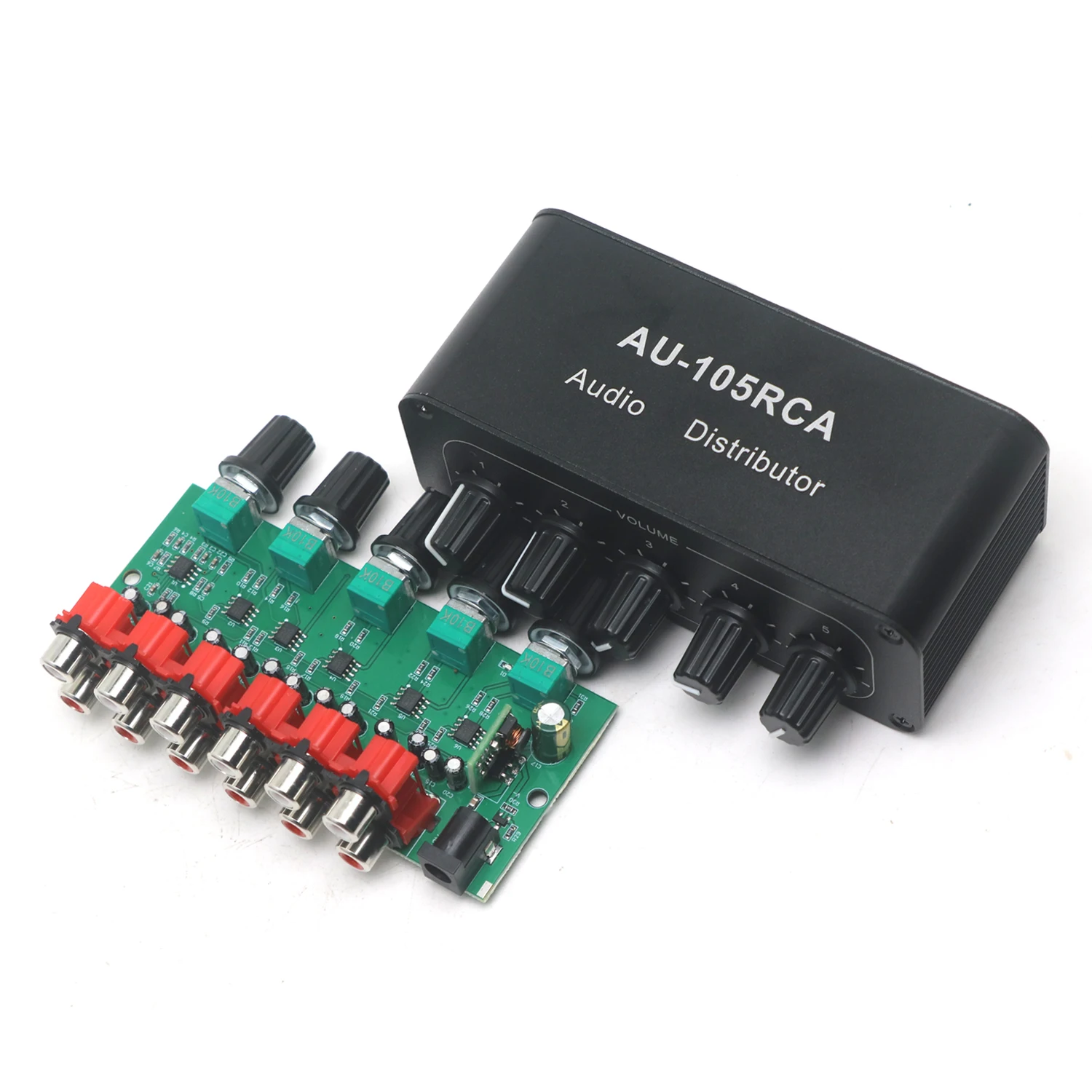 1 Input 5 Outputs Stereo Audio RCA Distributor 6dB Gain Audio Mixer RCA Splitter  NJM4580 OpAmp For Power Amplifier DC 12V