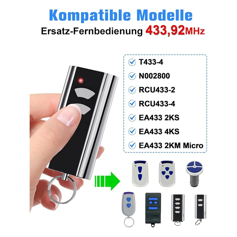 2Pack 433.92 Mhz Garage Door Hand Transmitter For Standard Steel Entrematic RCU 433-2, RCU 433-4, EA433 2KS, T433-4