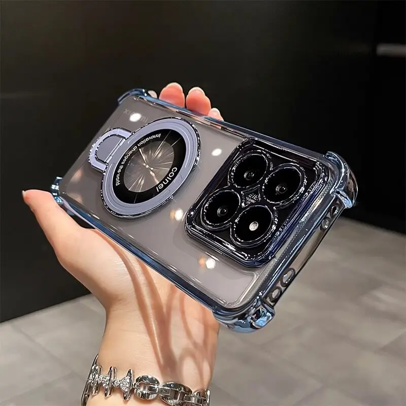 For XiaoMi 17T 15T Pro Case New Advanced Transparent Electroplated Four Corner Magnetic Bracket Cover For Xiaomi Mi 17TPro Funda