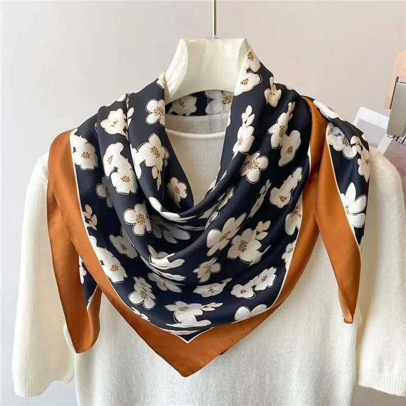 Design Print 90cm Twill Shawl Scarf Women Luxury Spring Headkerchief Hijab Bandana Female Neck Tie Wrap Hair Foulard Echarpe