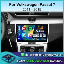 Android 14 Carplay Auto Car Radio For Volkswagen VW Passat B6 B7 CC 2007-2016 Multimedia Video Player GPS 2din 360 Camera Stereo