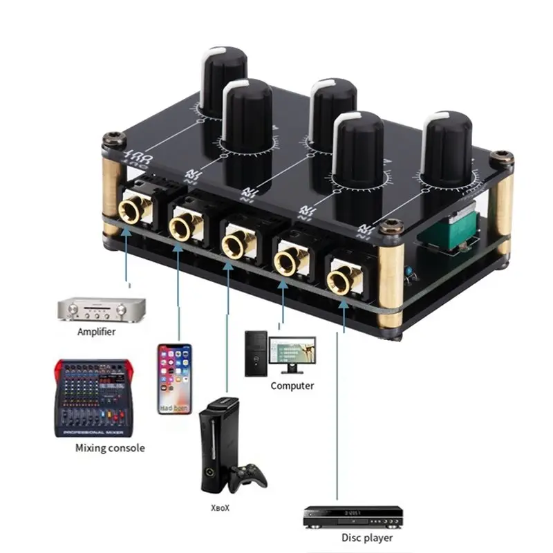 ABSQ-Mixer Stereo 4-In-1-Out AUX Passive Mixer 4-Channel Stereo Line Mixer 3.5Mm Line Levels Control Portable Passive Mixer