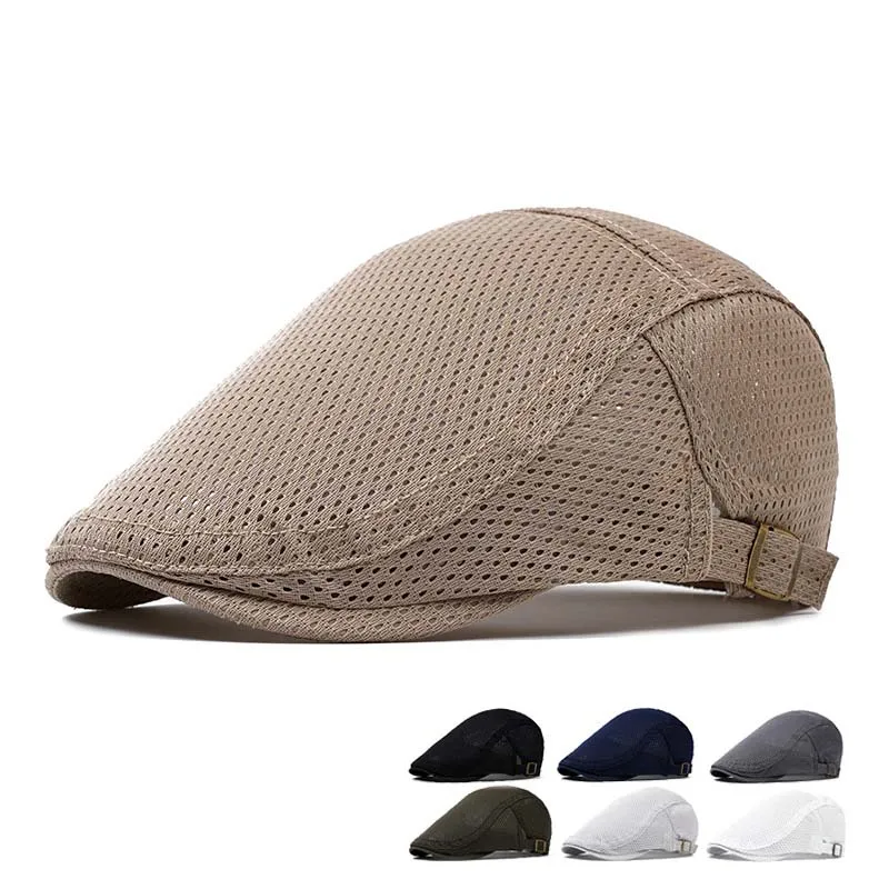 

Men Breathable Mesh Summer Hat Adjustable Newsboy Beret Ivy Cap Cabbie Flat Cap