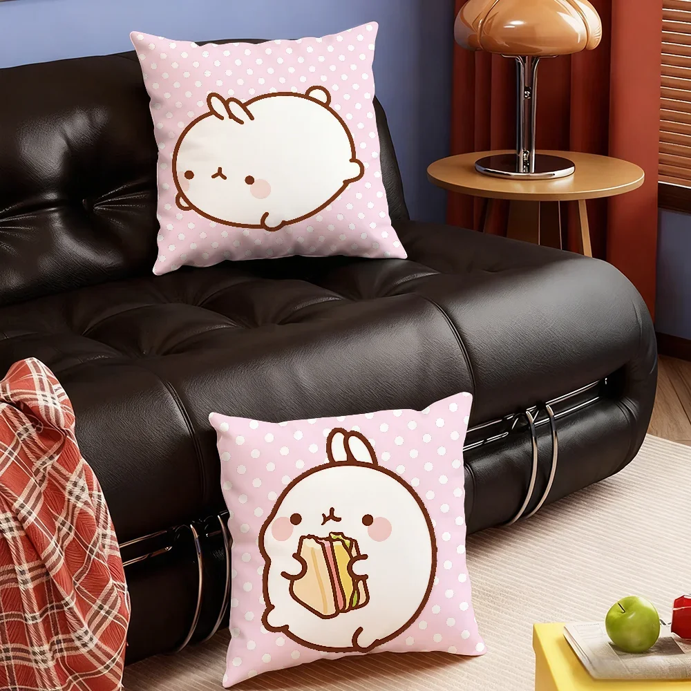 Cartoon Cute M-molang-S cushion cover Soft Smooth Pillow Case Hidden Zipper Washable Decorative Couch Office Gift