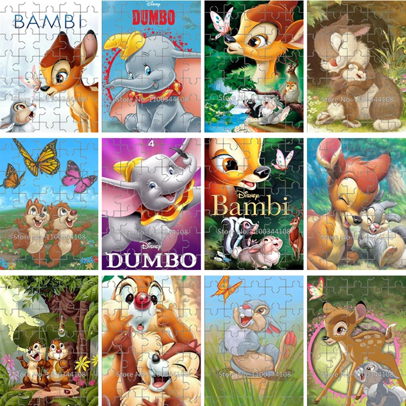 

Disney 35 Pieces Mini Wooden Puzzle Bambi Dumbo Jigsaw Puzzles for Children's Diy Manual Decompression Toys Intelligence Game