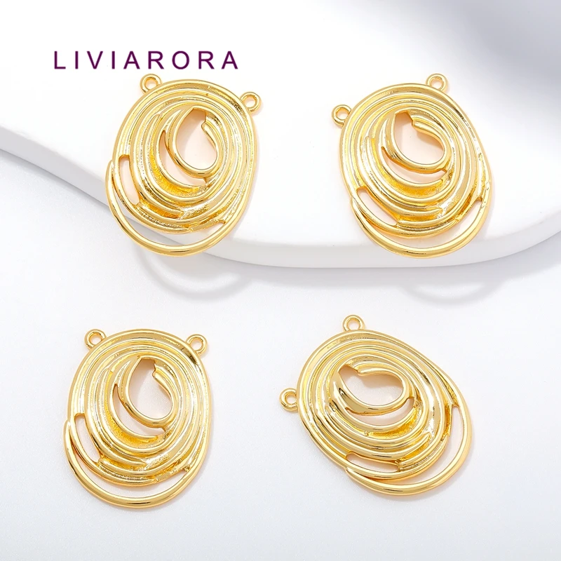 1Pc 18K Gold Plated Brass With Zircon Oval Hollow Pendant Sun Start Swirl Eye Knot Bar Connector Charms For Jewelry Making