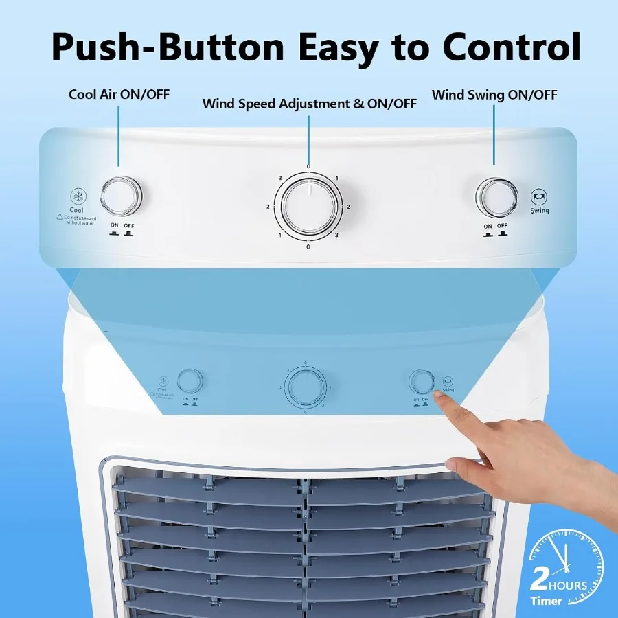 مبرد هواء تبخيري سعة 15.8 جالونًا مع 4100CFM عالي الكفاءة و4 عبوات ثلج و3 سرعات وأوضاع تبريد قابلة للتعديل 3IN1 Sol