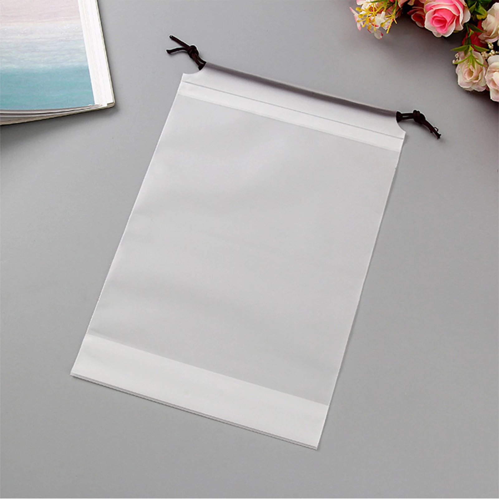 Travelers Drawstring Bag Packing Pouch Matte PE Dustproof Storage Organizer for Clothes Shoes Socks Travel Use