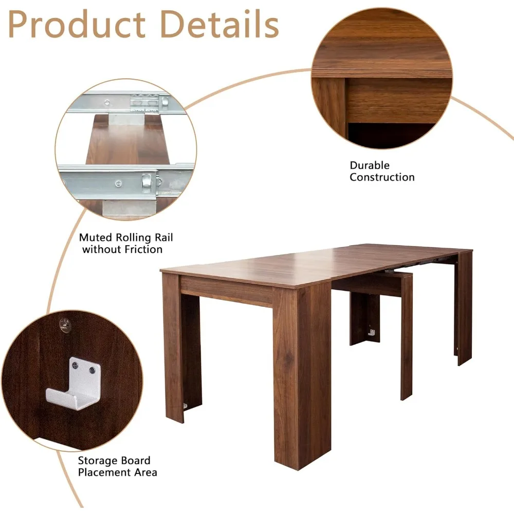 طاولة غرفة طعام قابلة للتمديد، طاولة طعام كبيرة قابلة للتمديد 20-118 تتسع لـ 6 8 10 12 شخصًا، مستطيلة من خشب الجوز الحديث #3