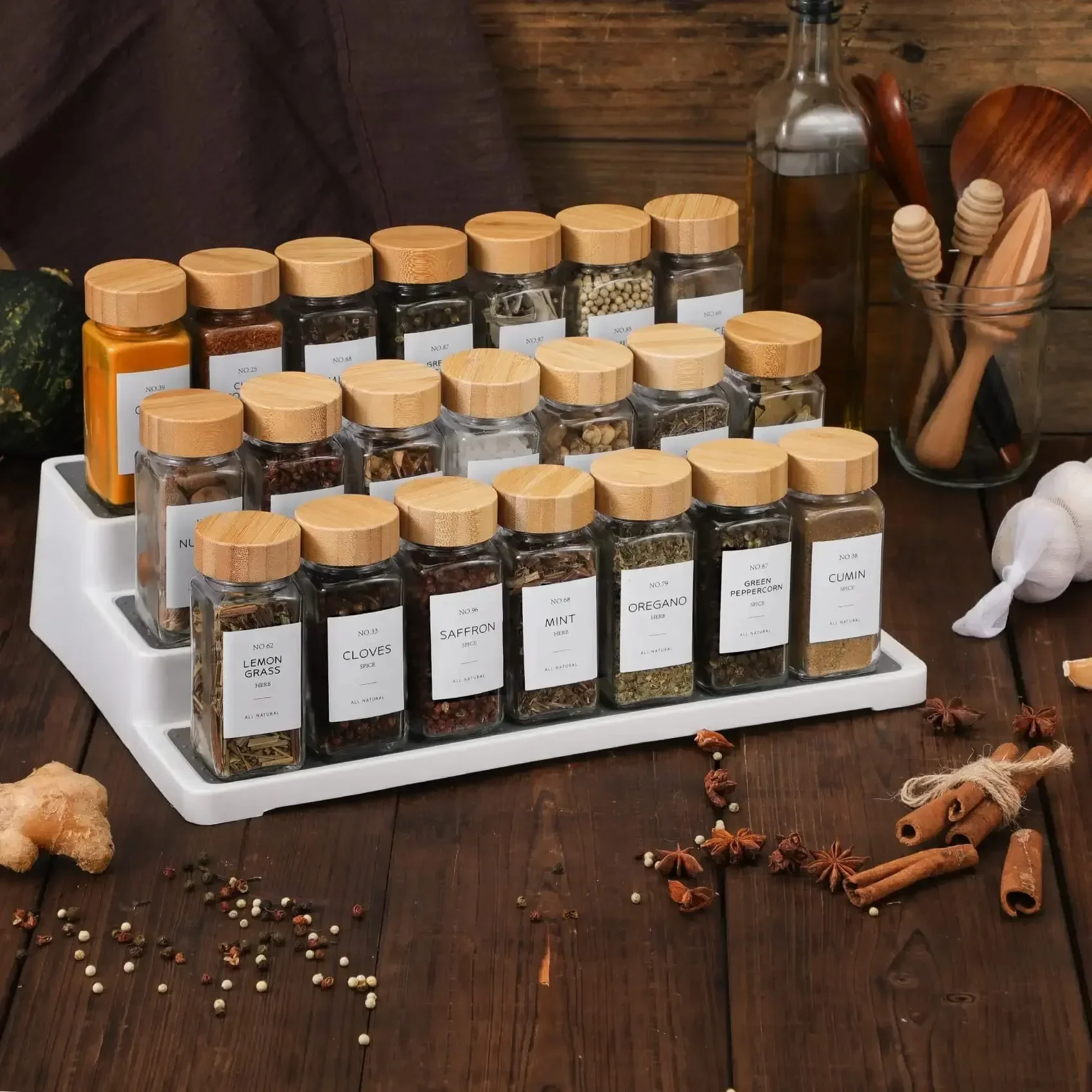 6/12Pcs Glass Spice Jars with Bamboo Lid Spice Seasoning Containers Salt Pepper Shakers Spice Organizer Kitchen Spice Jar Set