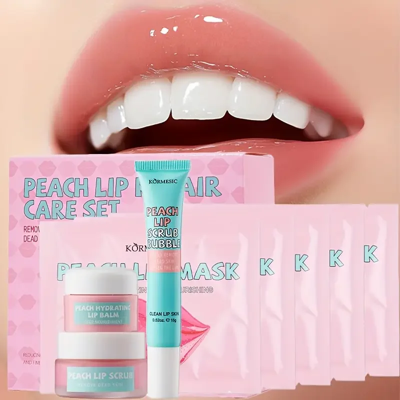 Peach Lip Care Set, Peach Lip Mask,Lip Scrub Bubble, Hyrating Lip Balm, Lips Skin Care Nourishing Hydrating Mother's Day gift
