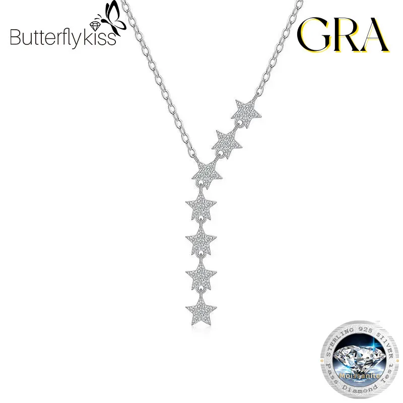 

Butterflykiss Unique S925 Sterling Silver Trendy Full Moissanite Star Tassel Necklace For Women Accessories Party Jewelry Gift