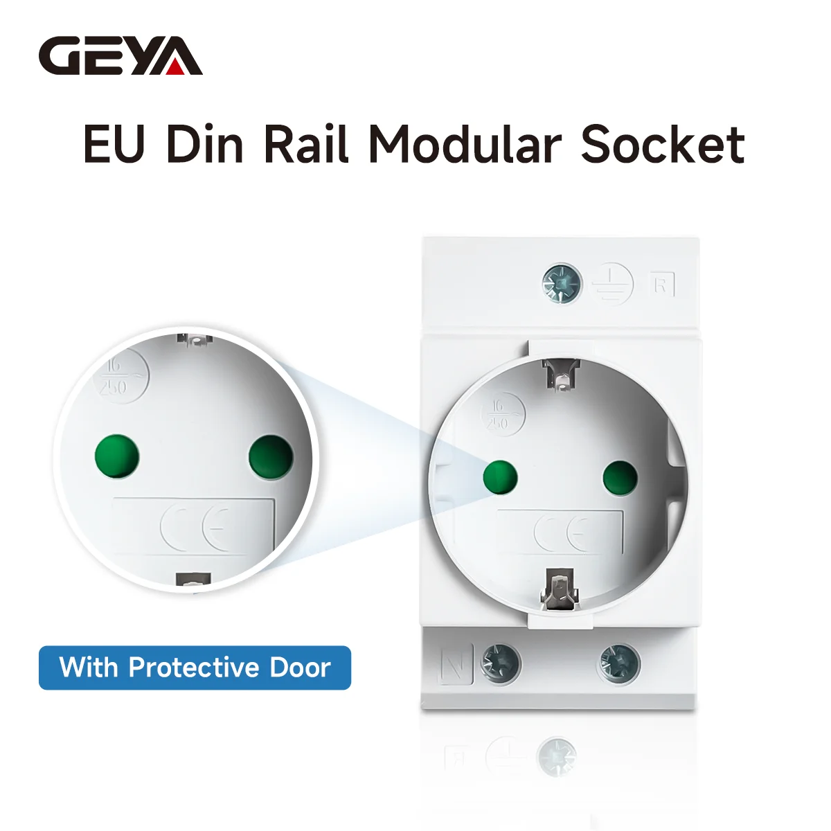 

GEYA EU/FR Standard Din Rail Socket Modular AC Power Socket Plug With Protective Door Grey 16A 220V AC Safety Outlet Industrial