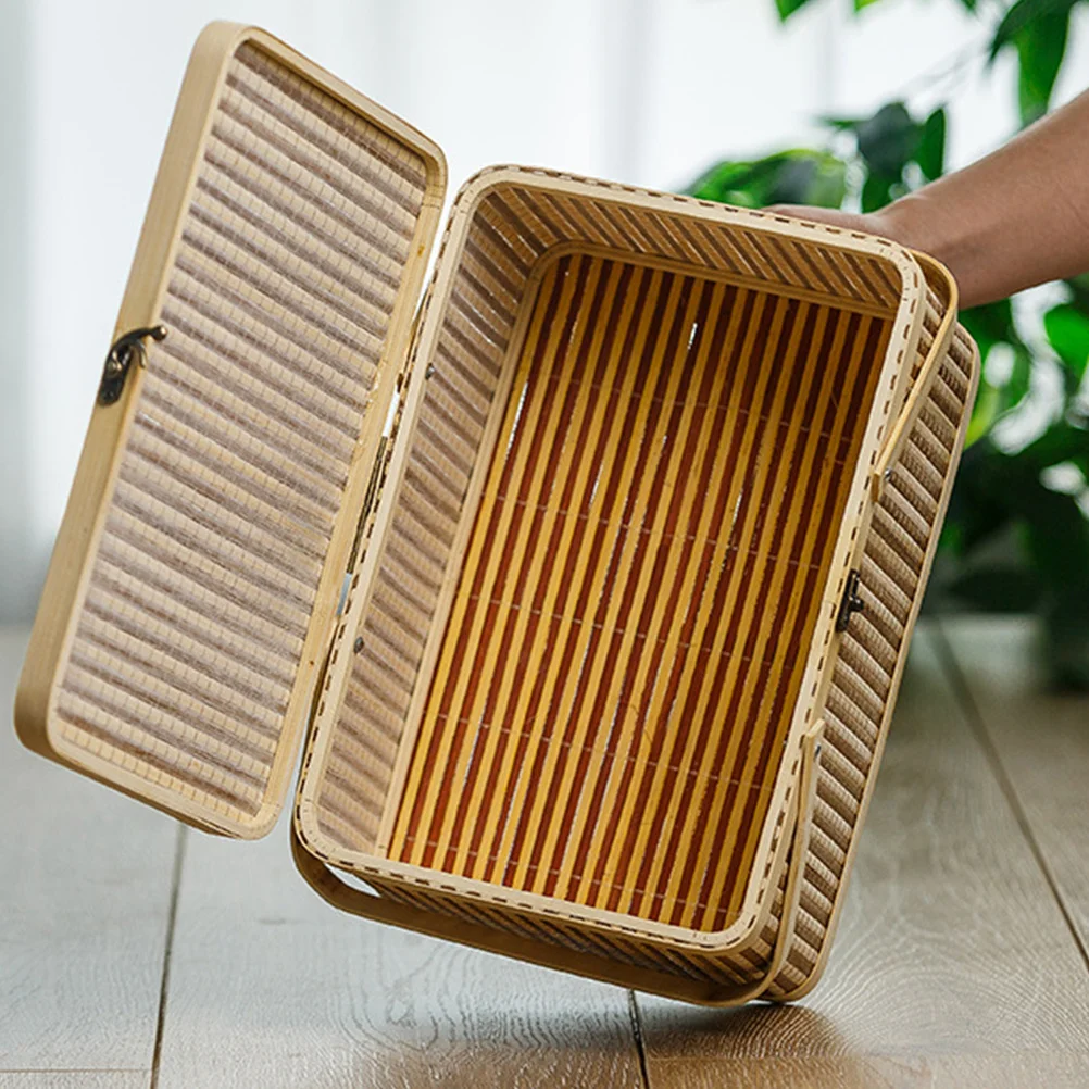 

1pc Square Bamboo Gift Basket Handmade Storage Holder For Moon Cake Dried Fruit Egg Crab Portable Organizer Wood
