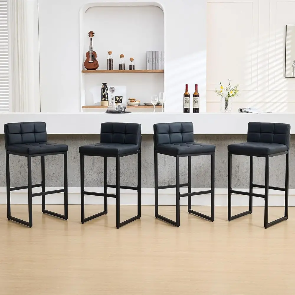 

Upholstered 4-Piece Bar Stool Set, 30 High Backless Metal Chairs for Kitchen Island or Bar (Black)
