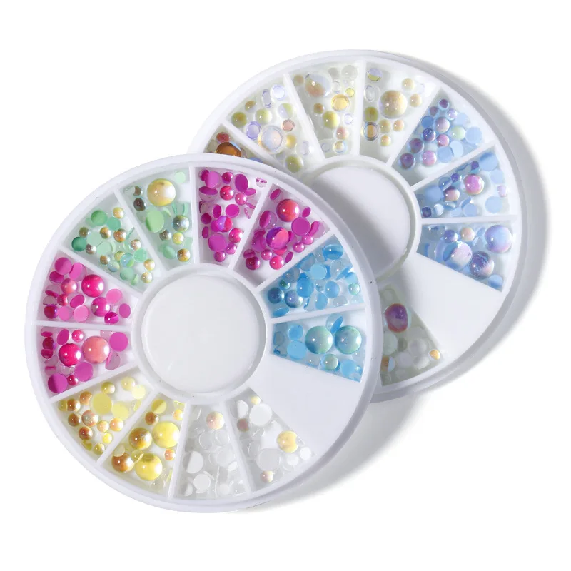 1Box Rainbow Mermaid Tears Nail Art Charms Macaron Bubble Beads Nail Art for Summer Aurora Half Spherical Glass Nail Decorations