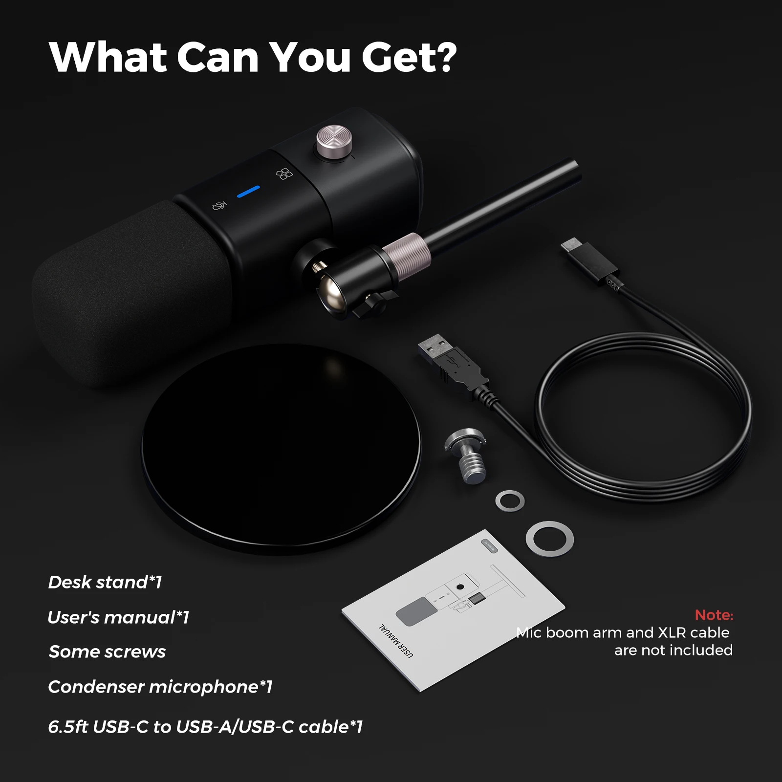 NearStream Condenser USB XLR Microphone Desktop Plug-and-Play Professional Mic pc for Gaming Streaming podcast studio Recording