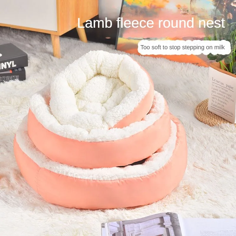 Comfortable Round Plush Pet Nest, Cashmere Cat Nest, Bed Accessories, Basket, Products for Small Dogs, Animals, Winter