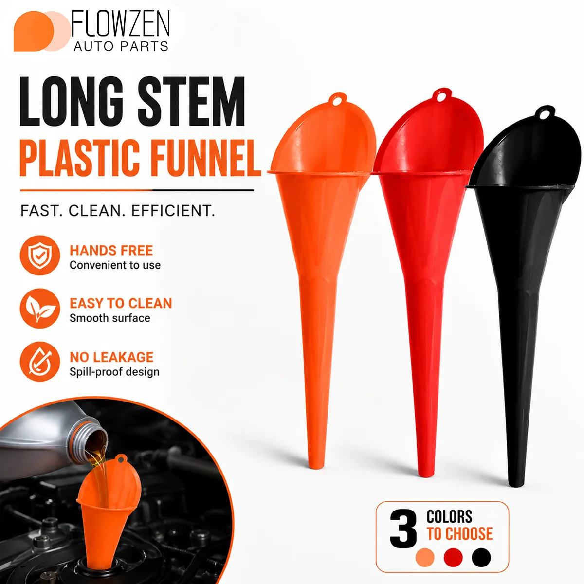 1pc Three Color Car Plastic Funnel Long Rod Oil And Gas Fuel Water Coolant Filling Tool Suitable For Car Truck Motorcycle Parts