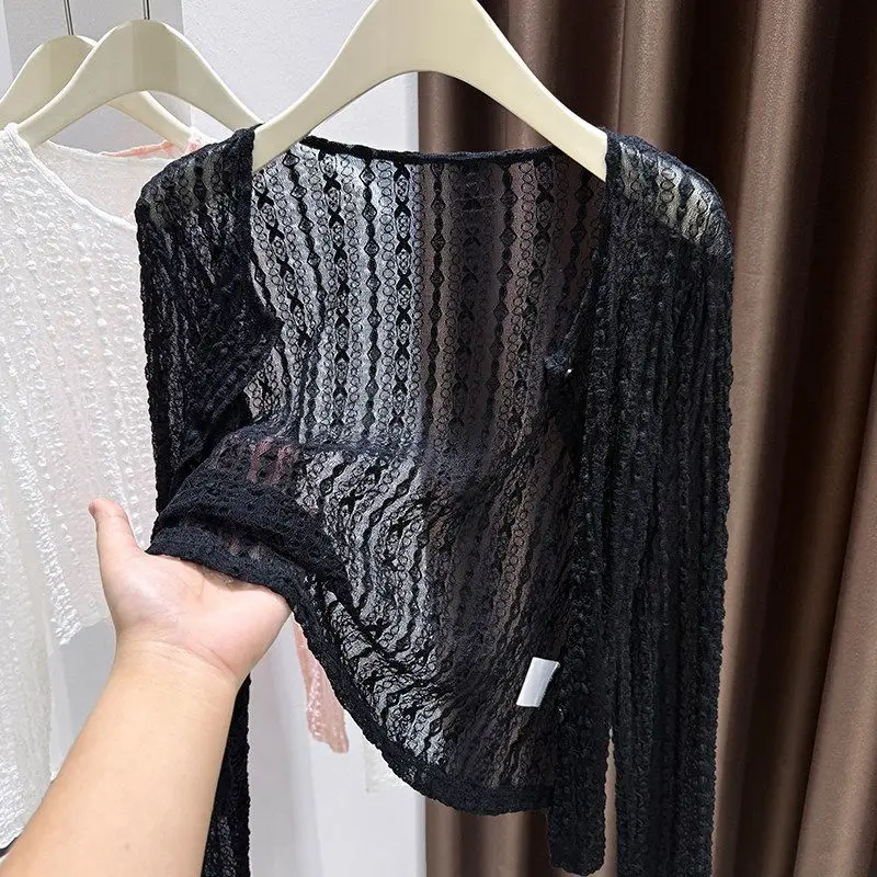 Summer New Sunscreen Clothing Jacket Female Lace Sun-proof Shawl Cardigan Coat Women Bubble Butterfly Mesh Air Conditioning Tops
