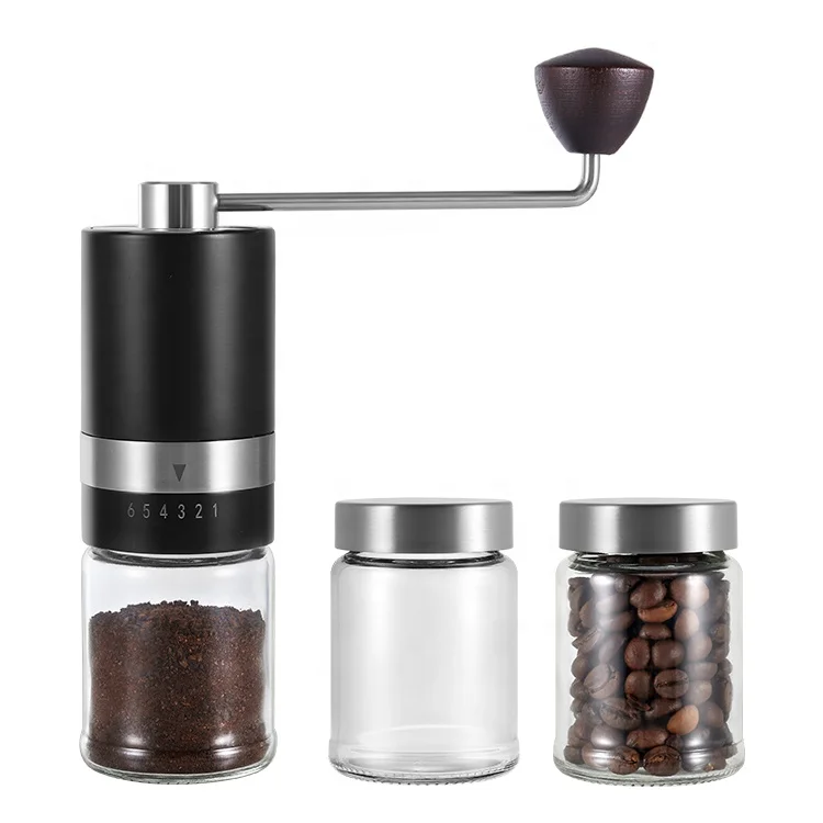 Classic Black Coated Manual Coffee Grinder, Adjustable Coffee Mill with 304 Stainless Steel Body
