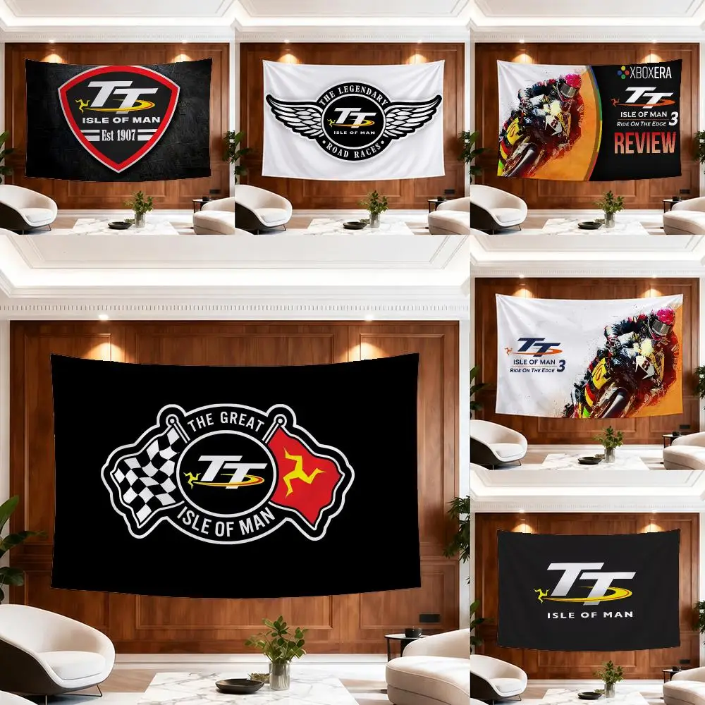 I-Isle Of Man TT Tapestry Custom Living Bedroom Party Dormitory Interior Wall Bohemian Decoration Attached Clip