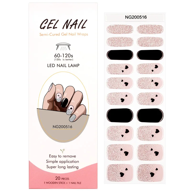 Parches de uñas semi curados en forma de corazón, adhesivos de color sólido de cobertura completa para uñas, necesitan lámpara UV, uñas postizas para manicura DIY 4