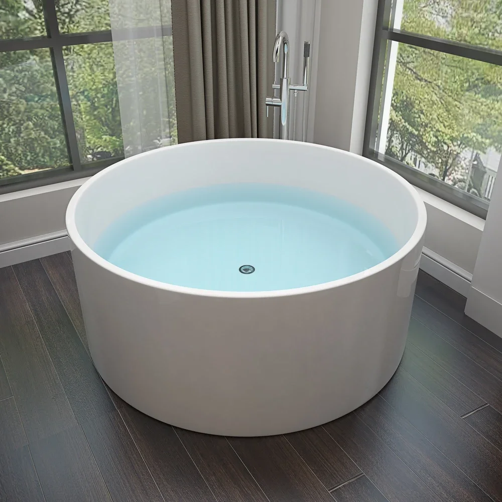 Bathroom Bathtub,Hotel Standard Small Round Shaped Acrylic Soaking Bath Tub Solid Surface Freestanding Bathtub