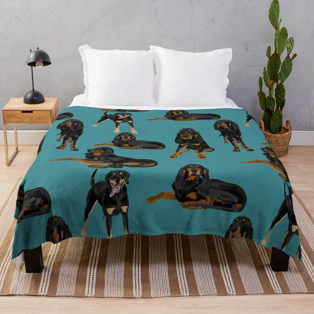 Black and Tan Coonhounds on Teal Throw Blanket Soft Beds Baby Blankets