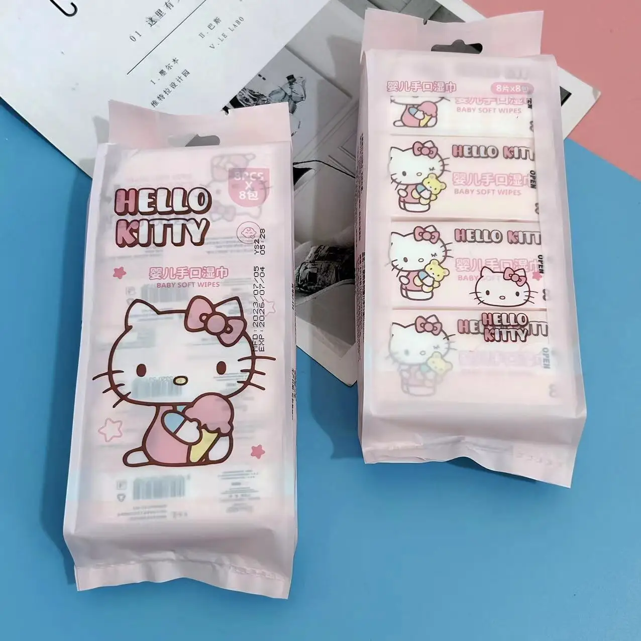 8Packs/Set Sanrio Cute Hello Kitty Mini Portable Wet Paper Napkins Pochacco Kuromi Cartoon Outdoor Cleaning Tool Wipe Wet Paper