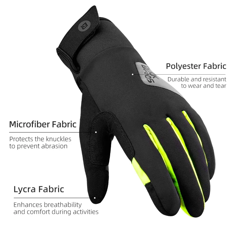 ROCKBROS Winter Gloves Outdoor Sports Ski Keep Warm Full Finger Gloves Touch Screen PU Leather Non Slip Shock-Absorbing Gloves