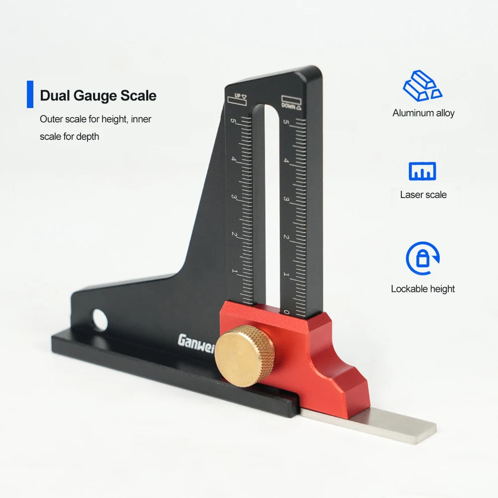 Height Gauge Depth Aluminum Alloy DIY Woodworking Tablesaw Height Measurement Tool Tablesaw Depth Measuring Ruler