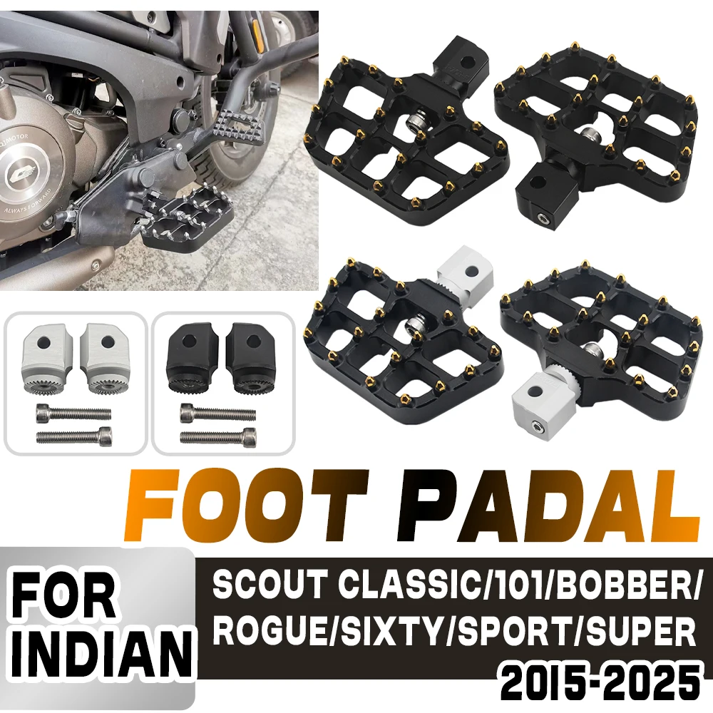 

For Indian Scout Bobber Twenty Sixty Rogue ABS Motorcycle Front Footrests Adjustable Wide Floorboards Rotatable Rider Foot Pegs