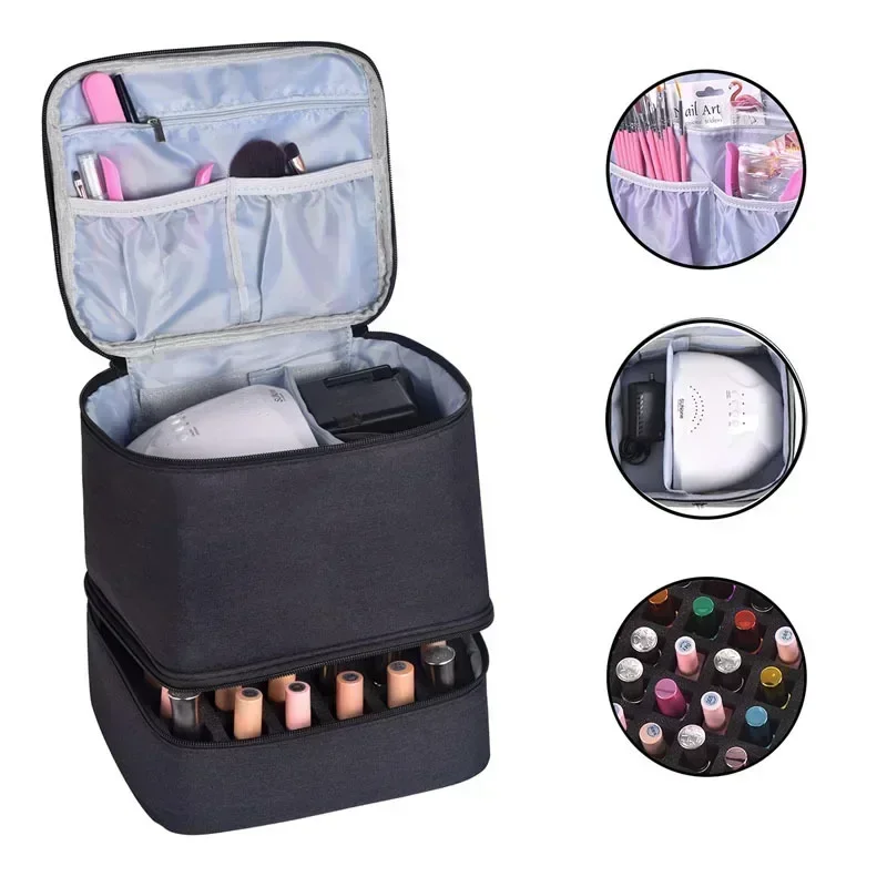 Double Layer 30 Nail Polish Storage Bag Essential Oil Bag Portable Cosmetic Nail Care Kit Nail Care Tool Storage Box Compartment image 4
