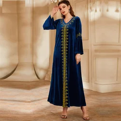 Plus Size Muslim Arabic Abaya Women's Long Dress Velvet Embroidery Party Evening Casual Robe Gown Dubai Turkish Gowns Fashion