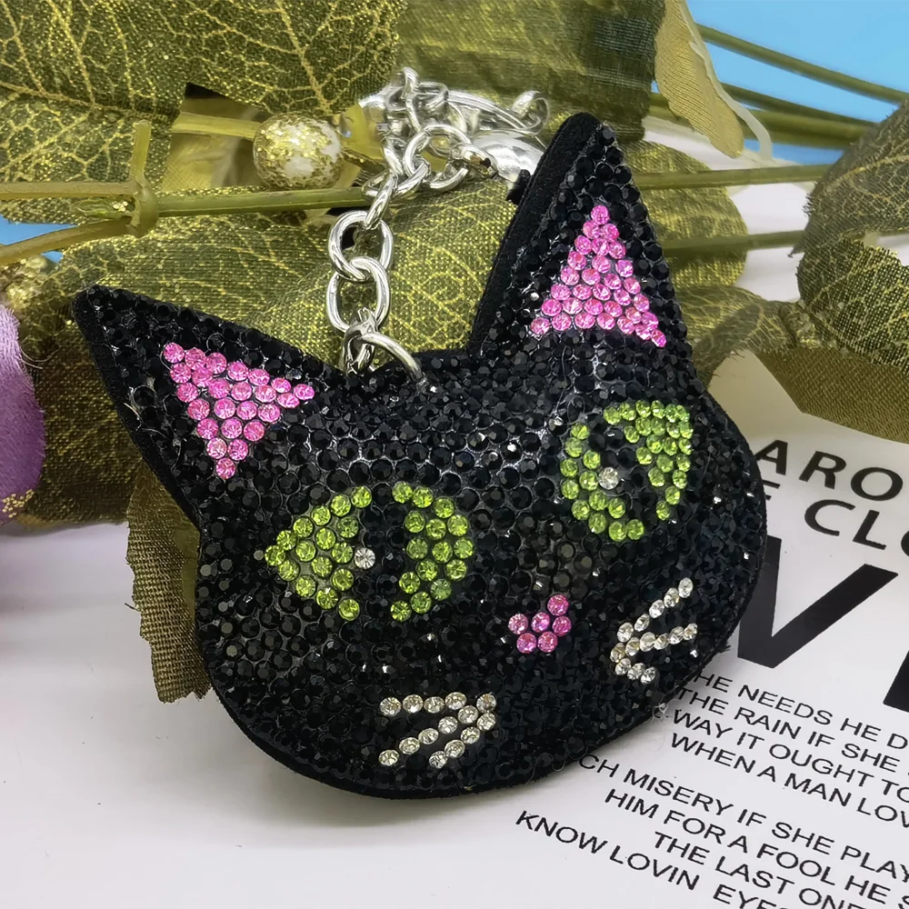 Creative Cartoon Cat Keychains with Full Crystal Rhinestones Keyrings Key Chains Bag And Purse Holder for Car Lovely Cute Design