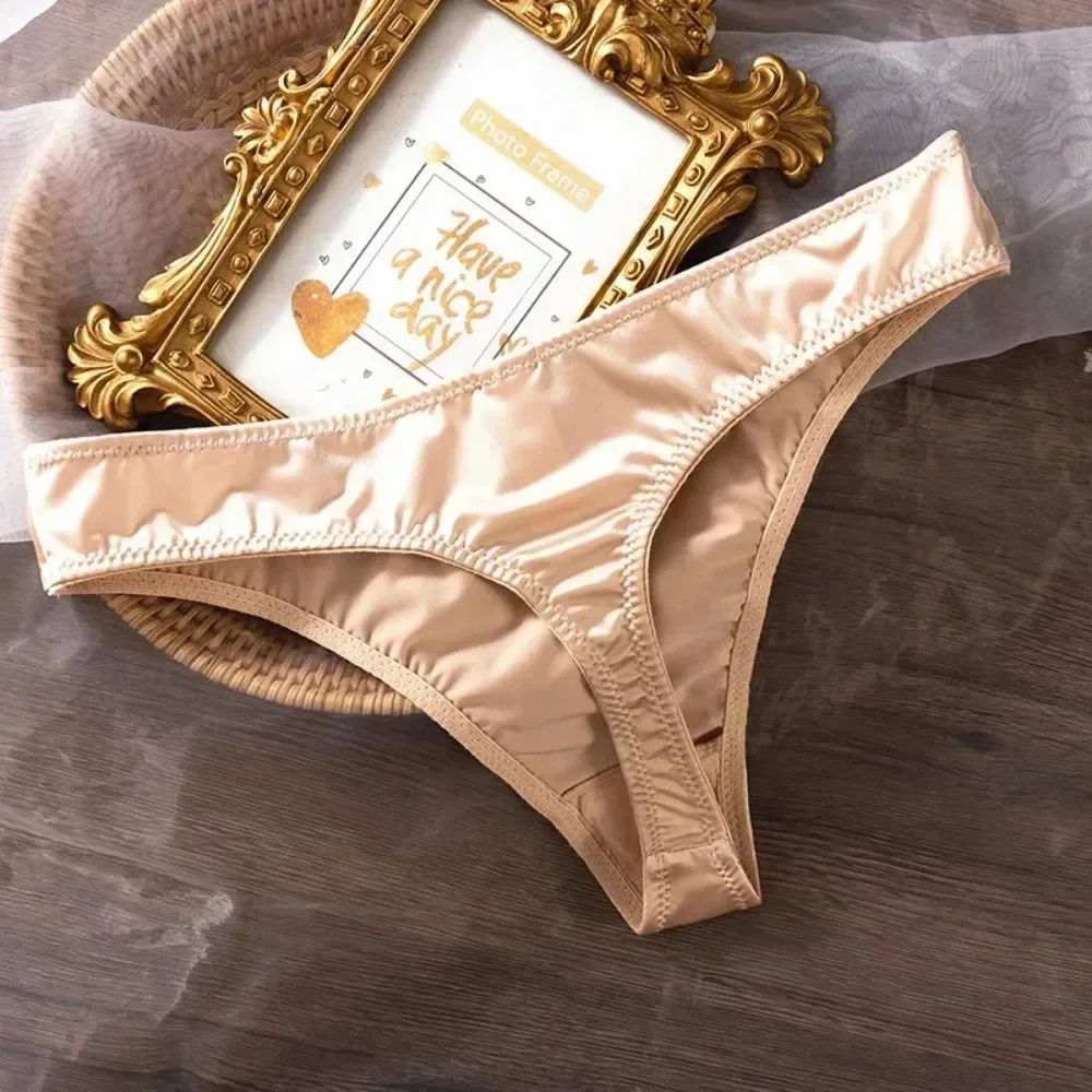 Panties Sexy Ice Silk Satin Women Lingerie Low Rise Seamless Thong Skin Friendly Underwear Briefs Нижнее Бельё Женское Bragas 팬티