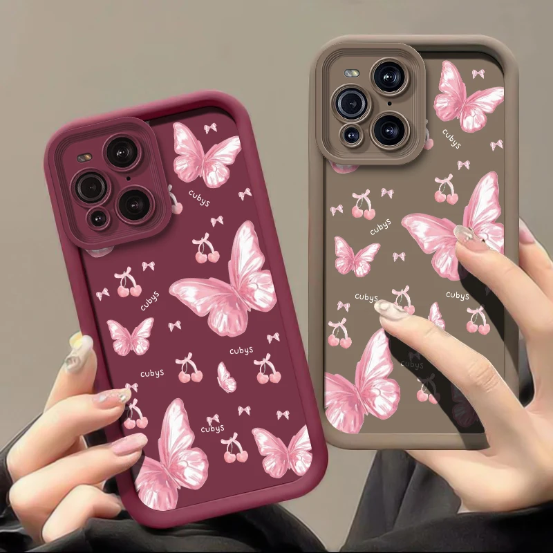 حافظة هاتف فاخرة ناعمة غير لامعة لهاتف OPPO Find X8 X5 Pro X3 Lite F21 Pro 5G F17 F9 F19 Pro Plus غطاء كرز على شكل فراشة مقاوم للصدمات #2